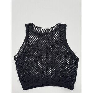 WeWoreWhat Crochet Ruched Crop Top Women's Medium Black Sleeveless Casual Wear
